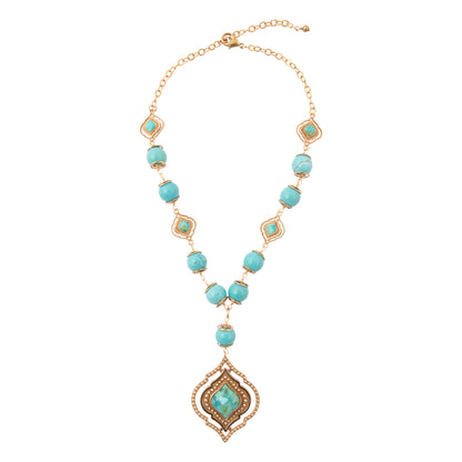 Gilded Blue Turquoise Golden Pendant Necklace