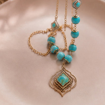 Gilded Blue Turquoise Golden Pendant Necklace