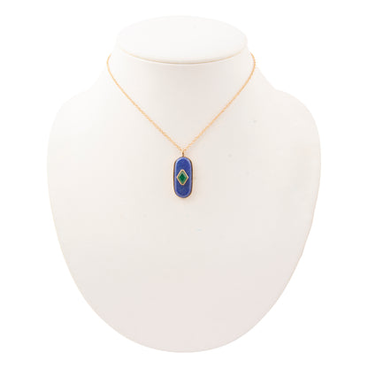 Night Sky Blue Lapis and Green Onyx Golden Pendant Necklace
