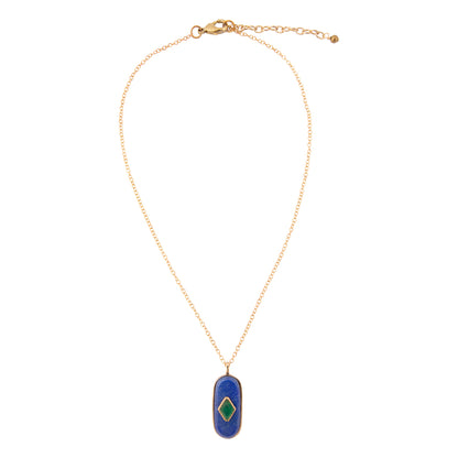 Night Sky Blue Lapis and Green Onyx Golden Pendant Necklace
