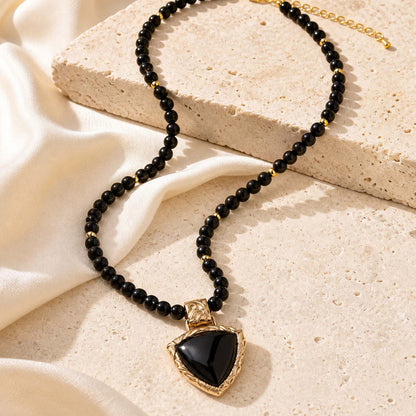 Midnight Luxe Black Onyx Golden Pendant Necklace - lifestyle view