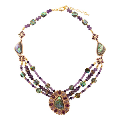 Purple Amethyst and Abalone Golden Pendant Necklace