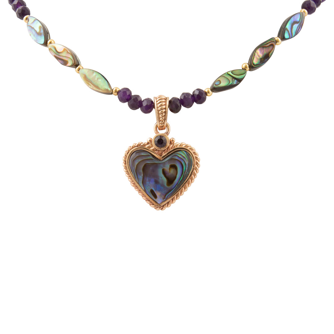 Purple and Green Abalone Golden Heart Pendant Necklace