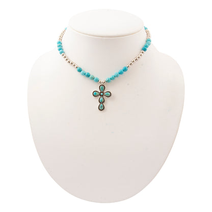 Sacred Sky Blue Turquoise Silver Cross Necklace