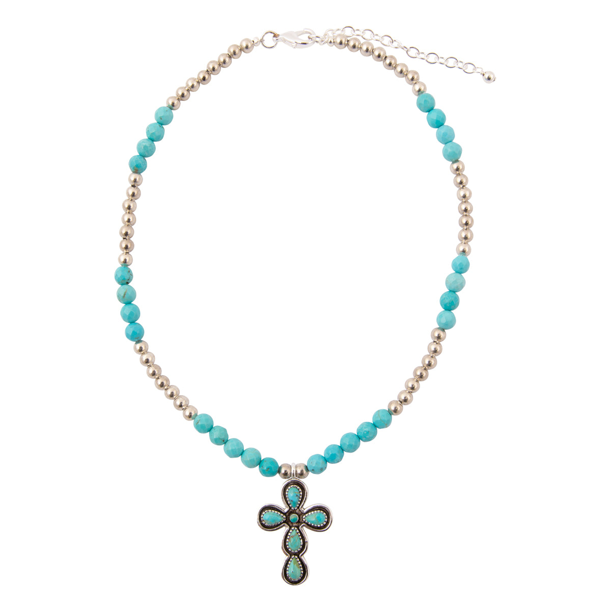 Sacred Sky Blue Turquoise Silver Cross Necklace