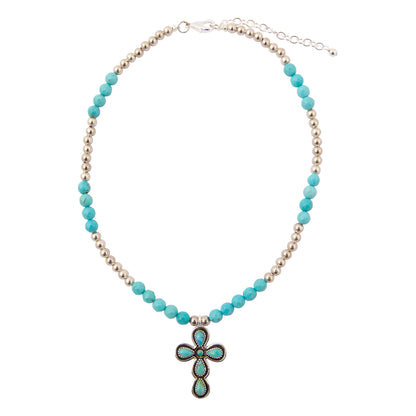 Sacred Sky Blue Turquoise Silver Cross Necklace