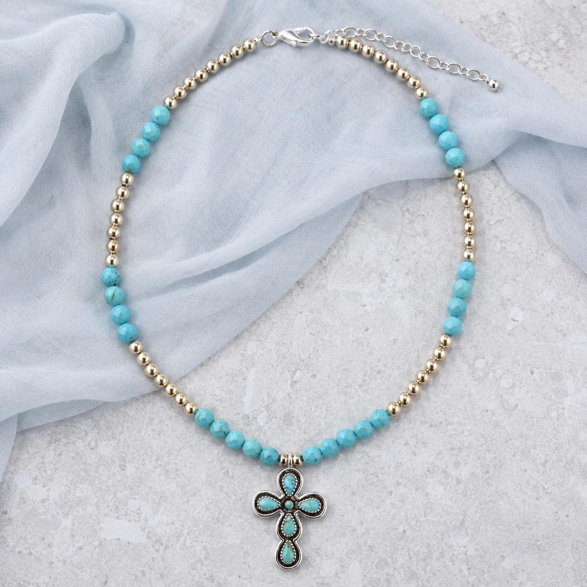 Sacred Sky Blue Turquoise Silver Cross Necklace