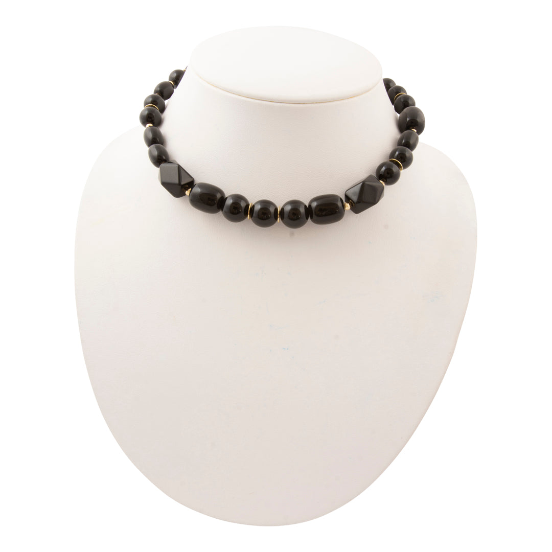 Midnight Luxe Black Onyx Golden Chunky Statement Necklace