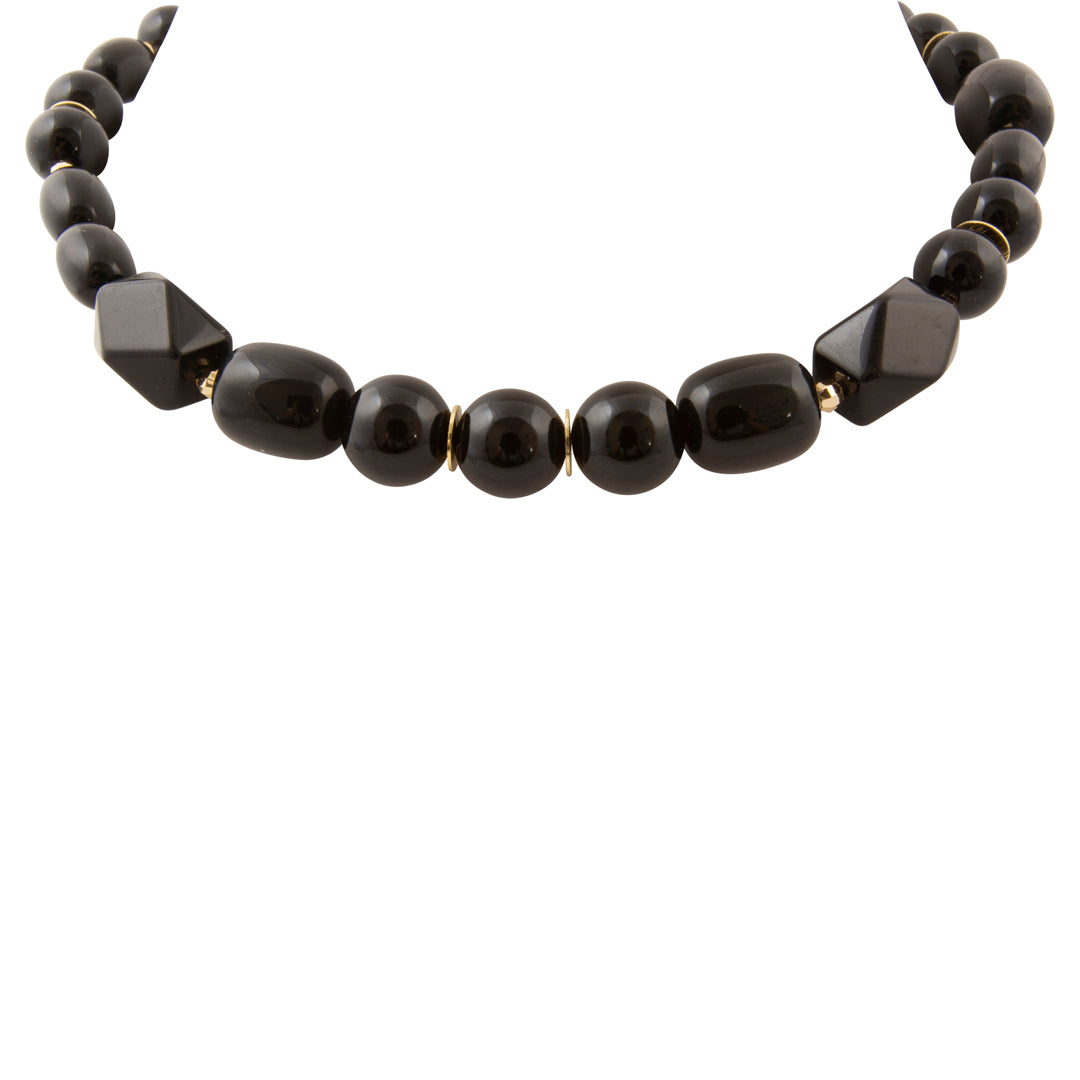 Midnight Luxe Black Onyx Golden Chunky Statement Necklace