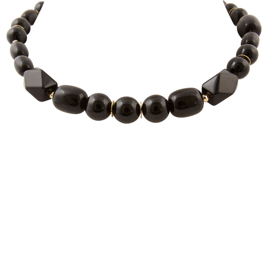 Midnight Luxe Black Onyx Golden Chunky Statement Necklace
