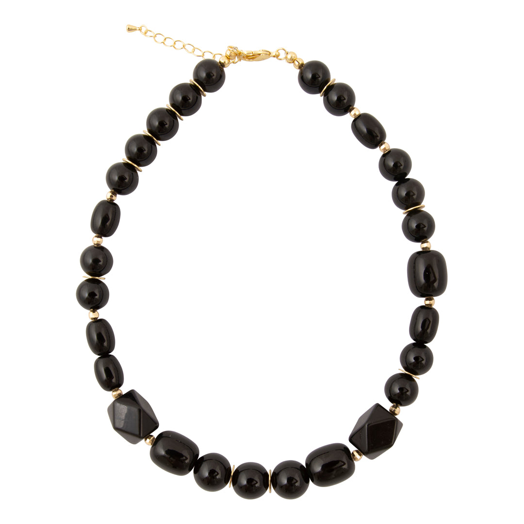 Midnight Luxe Black Onyx Golden Chunky Statement Necklace