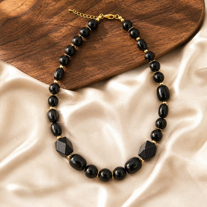 Midnight Luxe Black Onyx Golden Chunky Statement Necklace