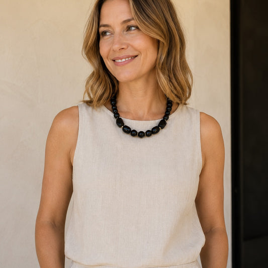 Midnight Luxe Black Onyx Golden Chunky Statement Necklace