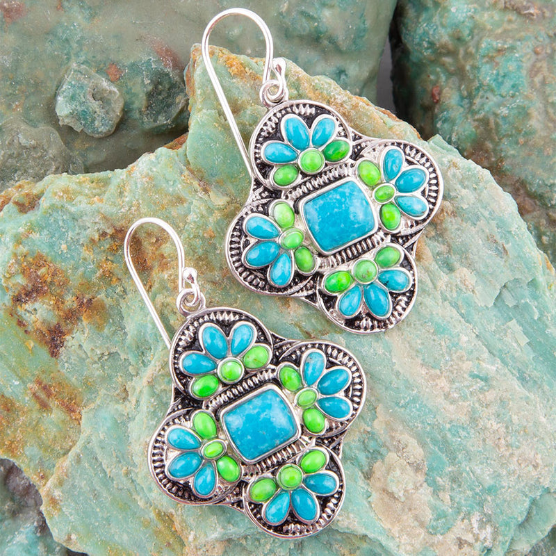 Zion Blue Turquoise Sterling Silver Cross Statement Earrings