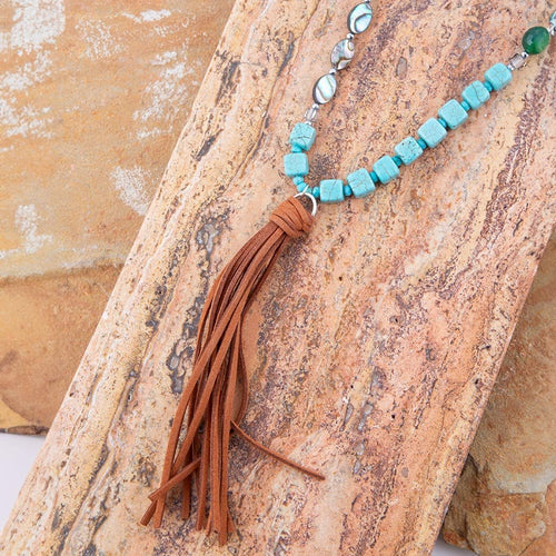 Abalone and Magnesite Tassel Necklace - Barse Jewelry