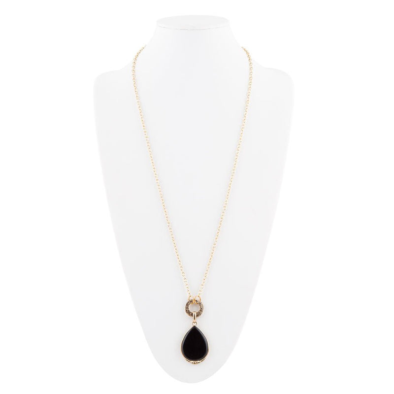 Abby Black Onyx Golden Bronze Drop Necklace - Barse Jewelry