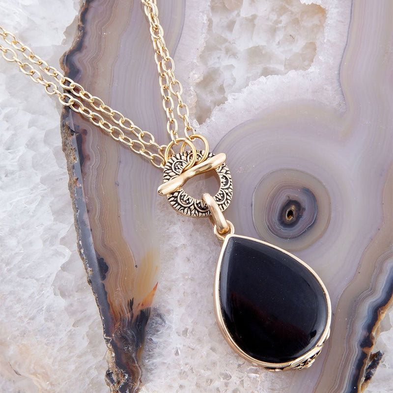 Abby Black Onyx Golden Bronze Drop Necklace - Barse Jewelry