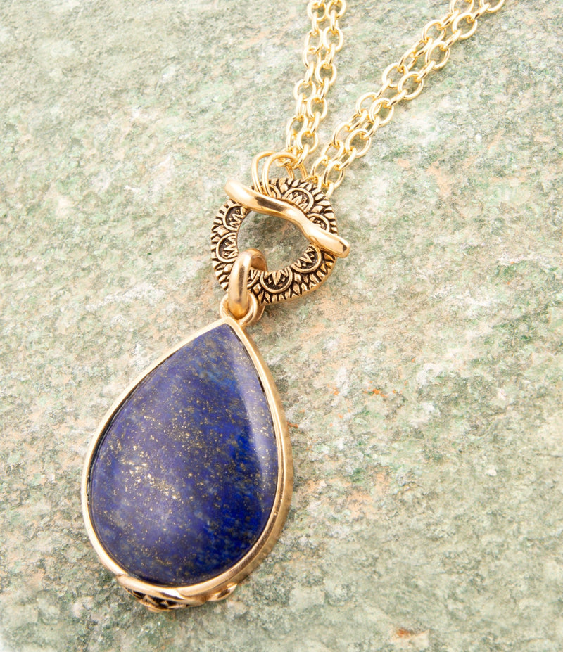 Abby Blue Lapis Golden Pendant Necklace - Barse Jewelry