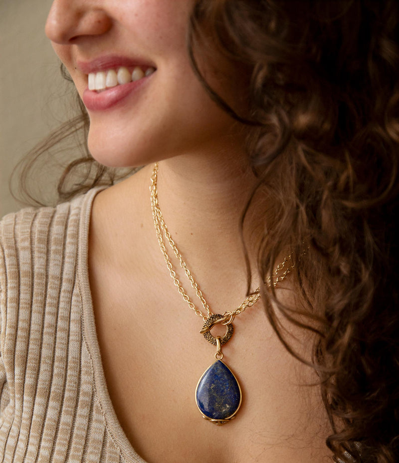Abby Blue Lapis Golden Pendant Necklace - Barse Jewelry