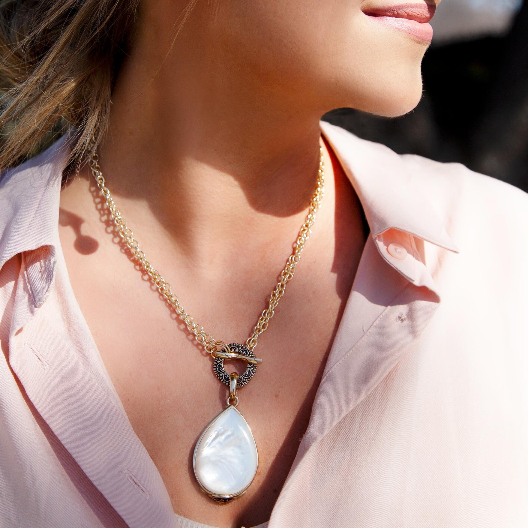 Abby White Mother of Pearl Golden Pendant Necklace - Barse Jewelry