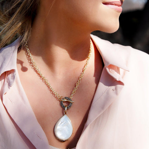 Abby White Mother of Pearl Golden Pendant Necklace - Barse Jewelry