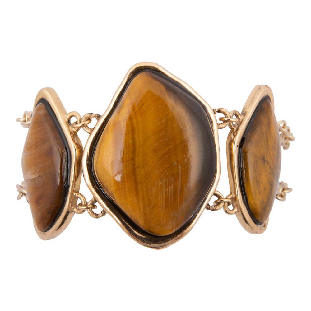 Abstract Brown Tiger's Eye Golden Statement Bracelet - Barse Jewelry