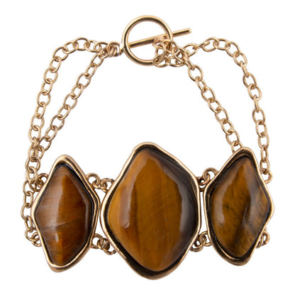 Abstract Brown Tiger's Eye Golden Statement Bracelet - Barse Jewelry