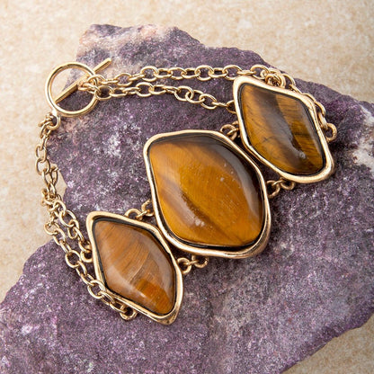 Abstract Brown Tiger's Eye Golden Statement Bracelet - Barse Jewelry