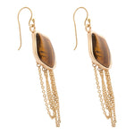 Abstract Brown Tiger's Eye Golden Statement Earrings - Barse Jewelry