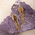 Abstract Brown Tiger's Eye Golden Statement Earrings - Barse Jewelry