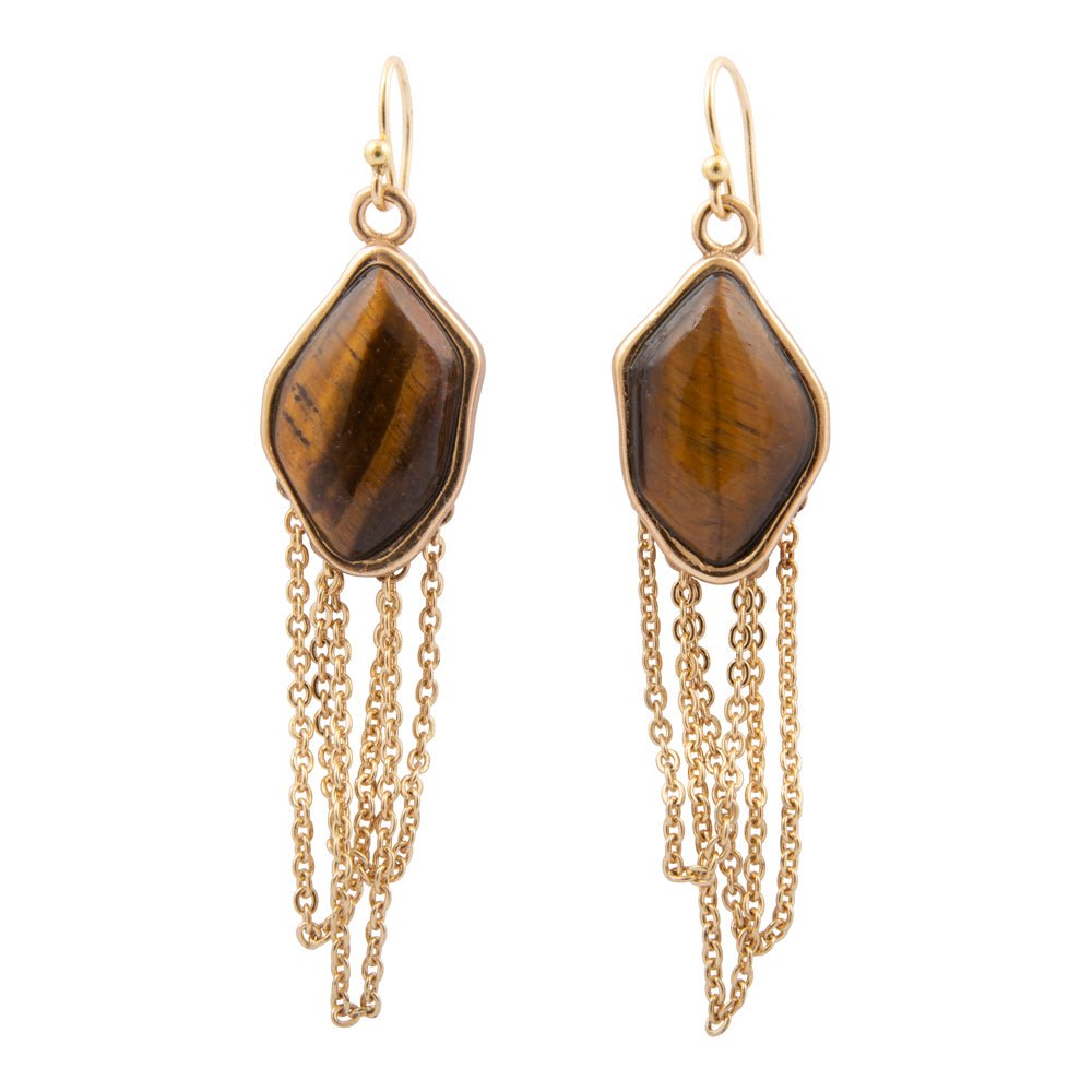 Abstract Brown Tiger's Eye Golden Statement Earrings - Barse Jewelry