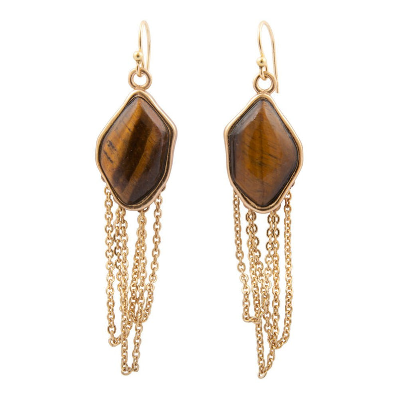 Abstract Brown Tiger's Eye Golden Statement Earrings - Barse Jewelry