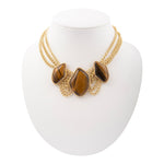 Abstract Brown Tiger's Eye Golden Statement Necklace - Barse Jewelry