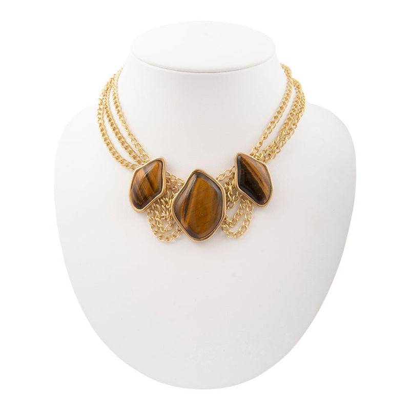 Abstract Brown Tiger's Eye Golden Statement Necklace - Barse Jewelry