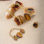 Abstract Brown Tiger's Eye Golden Statement Necklace - Barse Jewelry