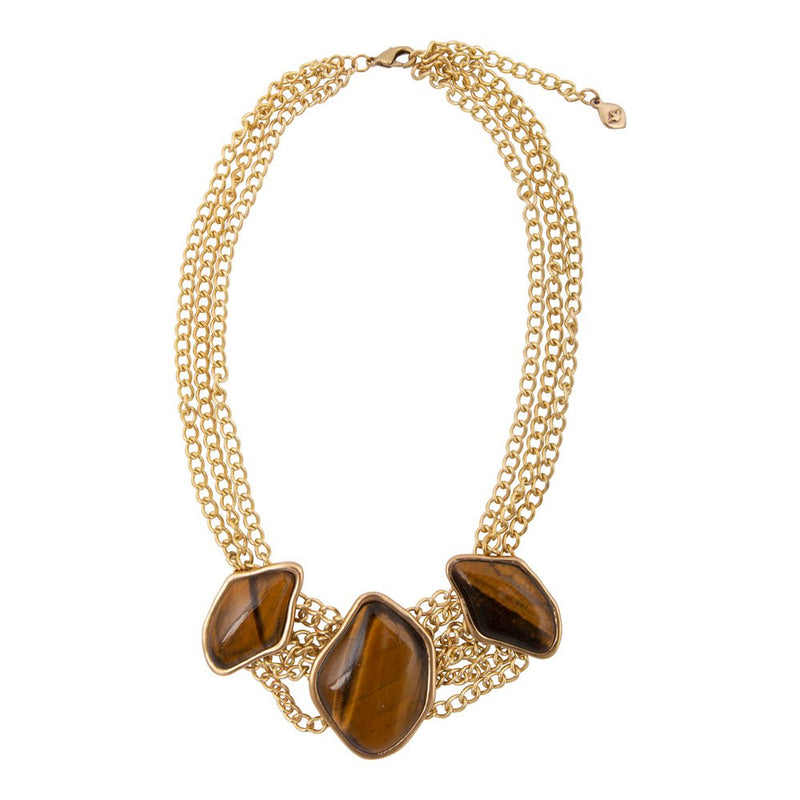 Abstract Brown Tiger's Eye Golden Statement Necklace - Barse Jewelry