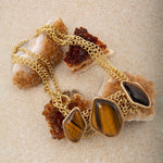 Abstract Brown Tiger's Eye Golden Statement Necklace - Barse Jewelry