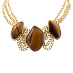 Abstract Brown Tiger's Eye Golden Statement Necklace - Barse Jewelry