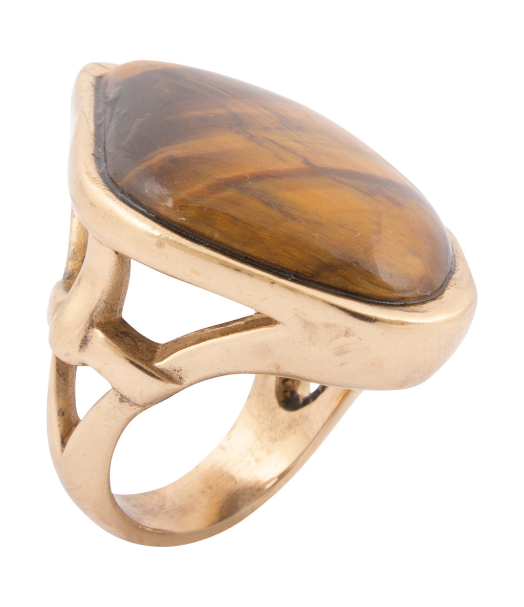 Abstract Brown Tiger's Eye Golden Statement Ring - Barse Jewelry