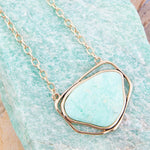 Abstract Green Chrysoprase and Golden Pendant Necklace - Barse Jewelry