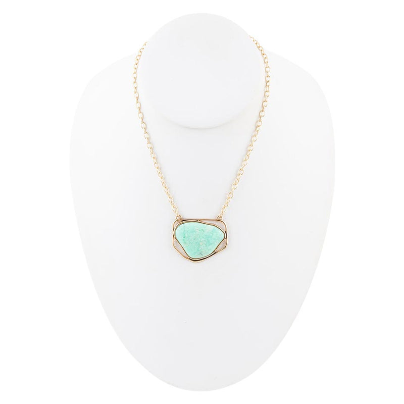 Abstract Green Chrysoprase and Golden Pendant Necklace - Barse Jewelry