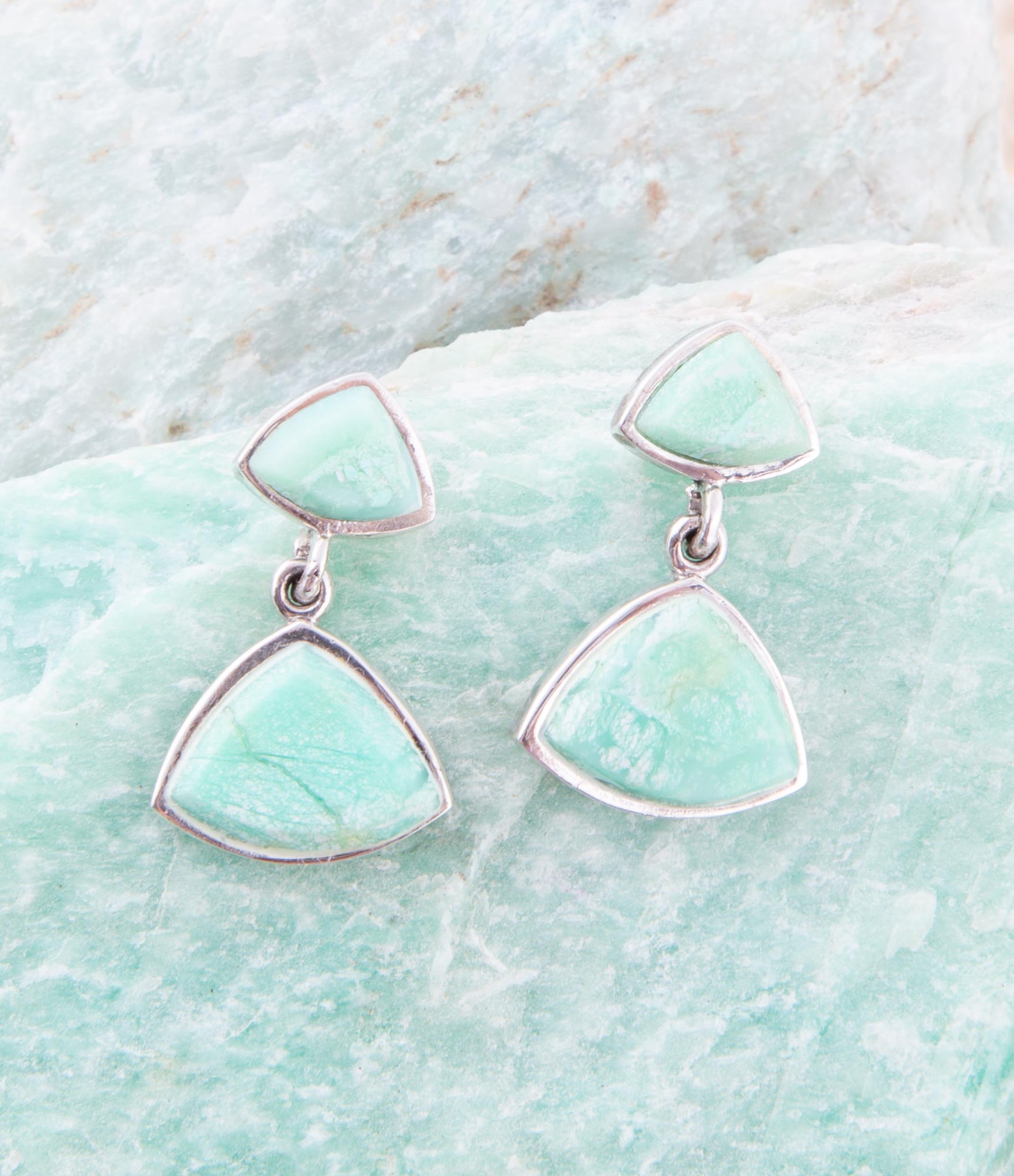 Abstract Green Chrysoprase Sterling Silver Drop Earrings - Barse Jewelry