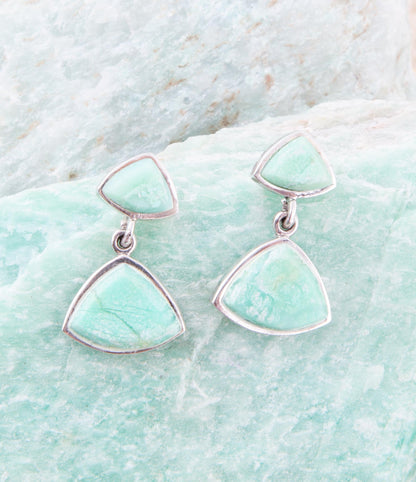 Abstract Green Chrysoprase Sterling Silver Drop Earrings - Barse Jewelry