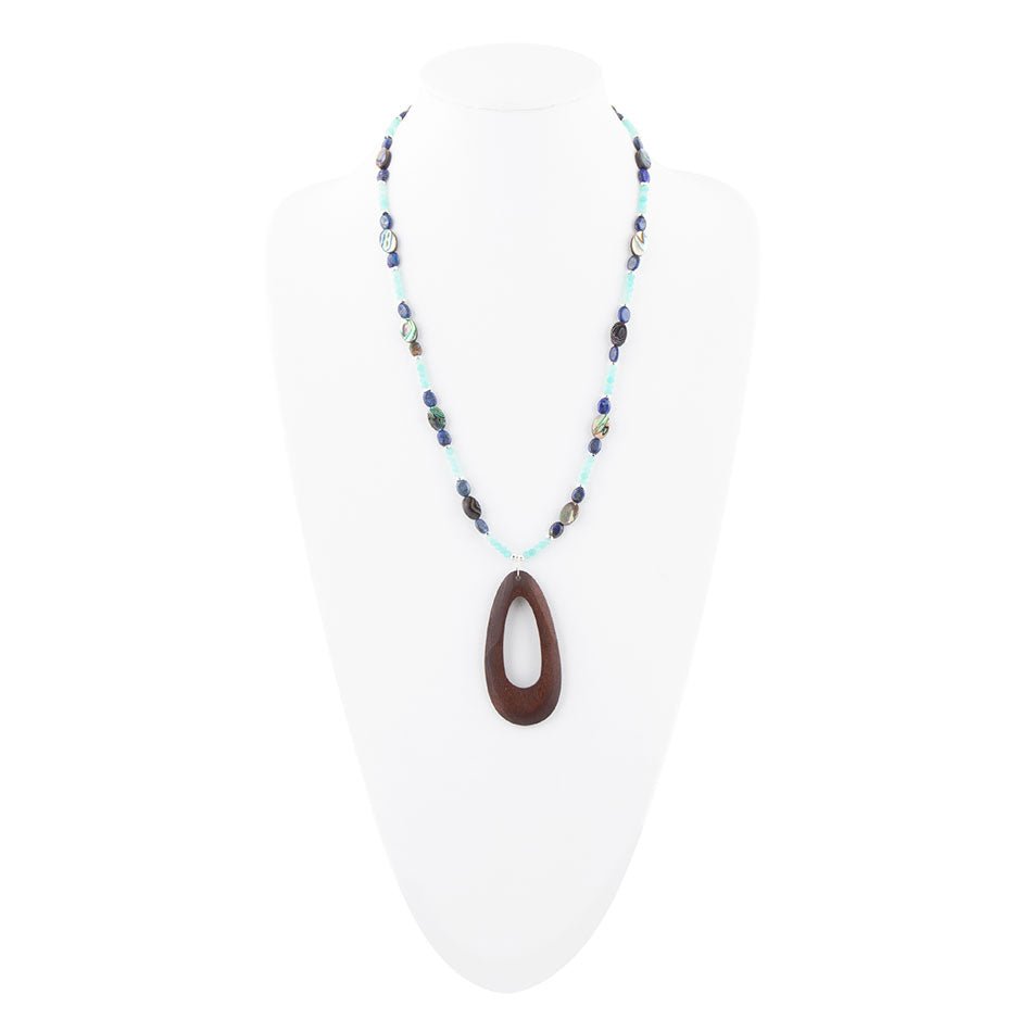 Ajo Blue Abalone and Amazonite Wood Pendant Necklace - Barse Jewelry