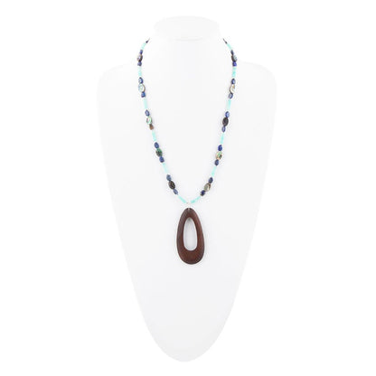 Ajo Blue Abalone and Amazonite Wood Pendant Necklace - Barse Jewelry
