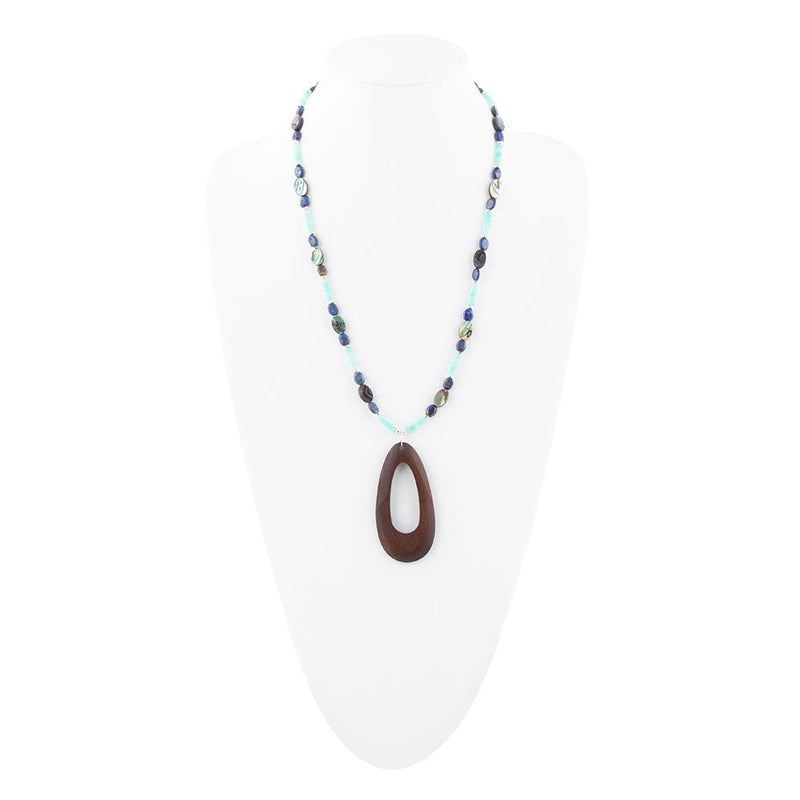 Ajo Blue Abalone and Amazonite Wood Pendant Necklace - Barse Jewelry