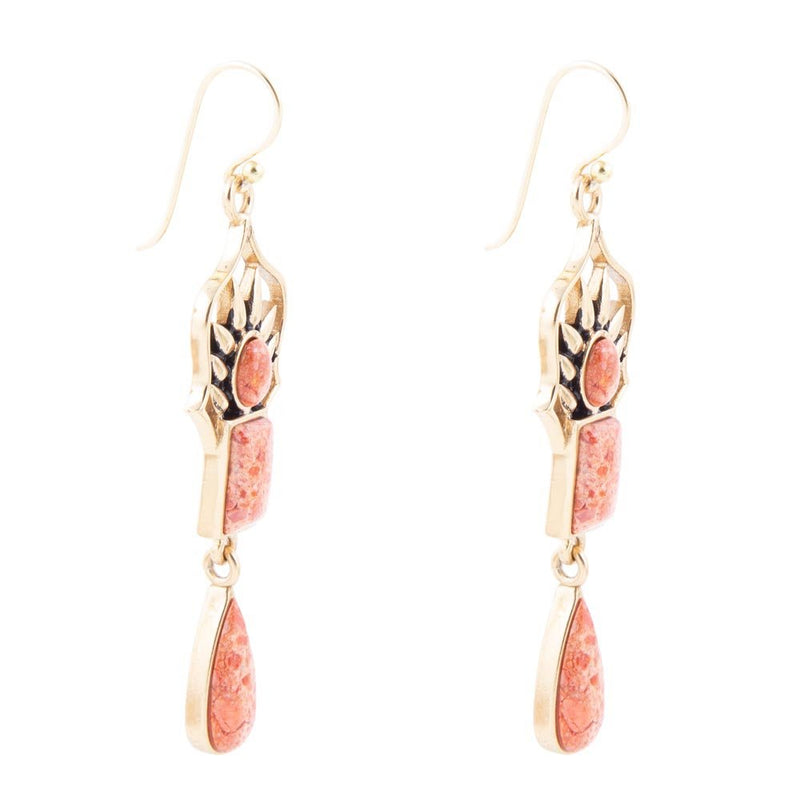Albie Orange Sponge Coral and Golden Drop Earrings - Barse Jewelry