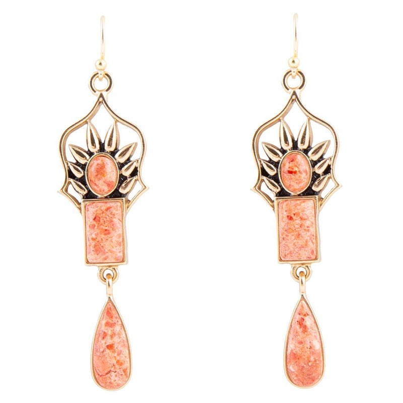 Albie Orange Sponge Coral and Golden Drop Earrings - Barse Jewelry