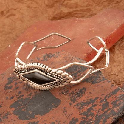 Anemone Black Onyx Sterling Silver Cuff Bracelet - Barse Jewelry