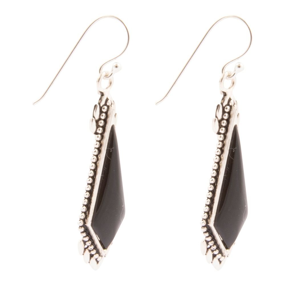 Anemone Black Onyx Sterling Silver Drop Earrings - Barse Jewelry